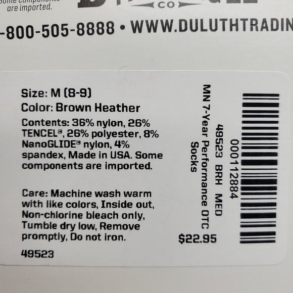 Duluth Trading 7 Year Socks Over the Calf Brown Med 8-9 Lightweight Performance - Picture 6 of 6